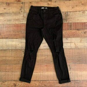 Old navy rockstar super skinny high rise distressed black denim jeans - 0 petite